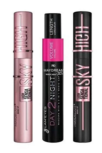 ماسكارا لاش سينسيشنال لتكثيف الرموش وإطالة الرموش مقاومة للماء، 3 قطع